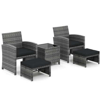 5 Pieces Patio Furniture Set PE Wicker Outdoor Lounge Chairs with 2 Ottomans