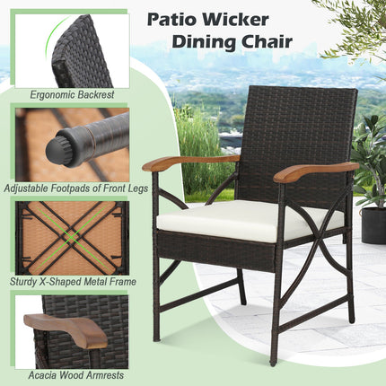 5 Pieces Patio Rattan Dining Set with Acacia Wood Tabletop and Armrests