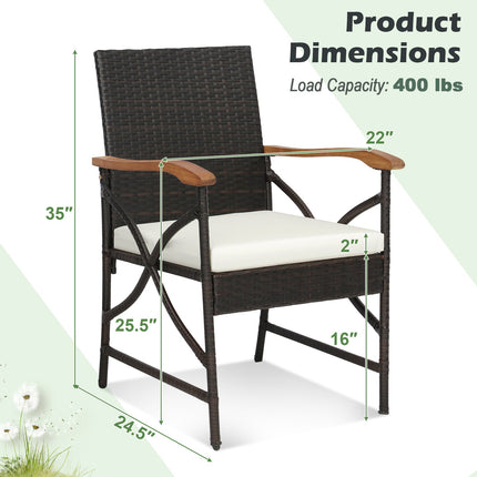 5 Pieces Patio Rattan Dining Set with Acacia Wood Tabletop and Armrests
