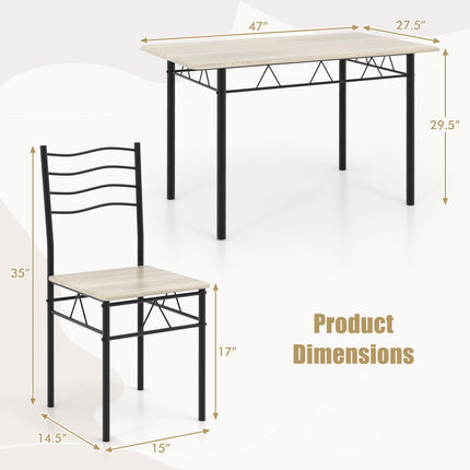 5 Pieces Wood Metal Dining Table Set with 4 Chairs