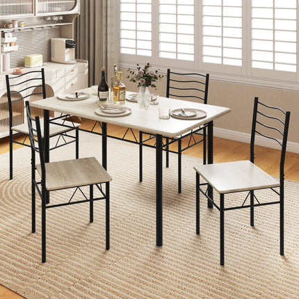 5 Pieces Wood Metal Dining Table Set with 4 Chairs