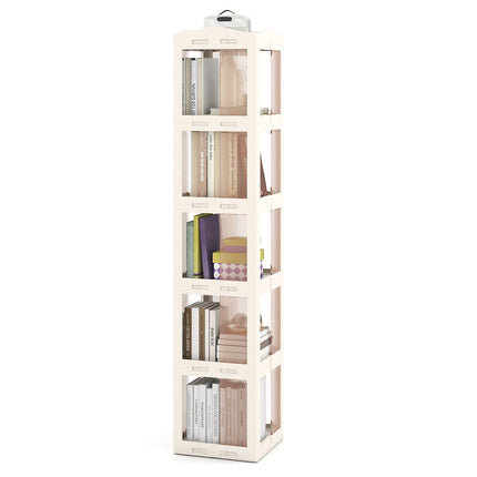 5-Tier Foldable Rotating Bookshelf 360¬∞ Spinning Bookcase with Swivel Base-White