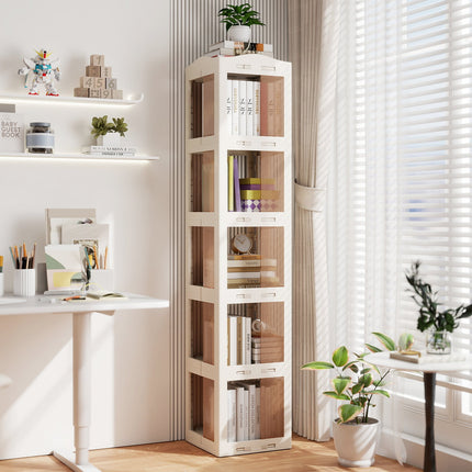 5-Tier Foldable Rotating Bookshelf 360¬∞ Spinning Bookcase with Swivel Base-White