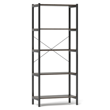 5-Tier Industrial Bookshelf Display Storage Rack with Metal Frame