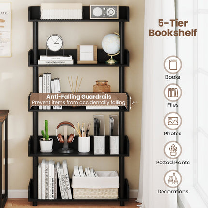 5-Tier Open Bookcase with Industrial Storage Unit
