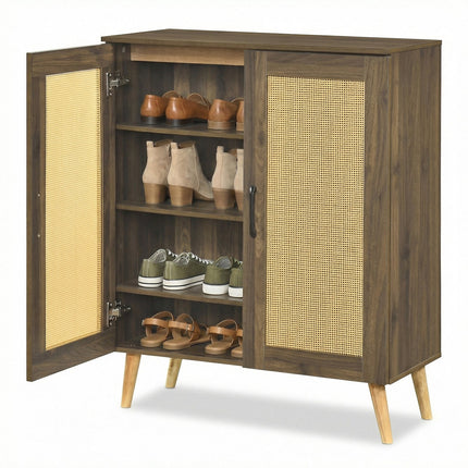 5-Tier Rattan Shoe Cabinewith 3 Removable Shelves