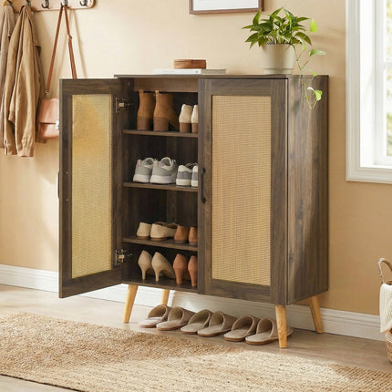 5-Tier Rattan Shoe Cabinewith 3 Removable Shelves