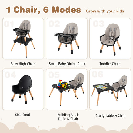 5-in-1 Baby Wooden Convertible High Chair