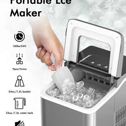 Portable Countertop Ice Maker Machine with Scoop-Silver