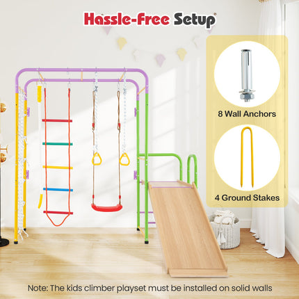 Metal Indoor Jungle Gym 8-in-1 Climbing Playset with Monkey Bars-Multicolor