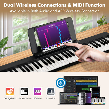 61-Key Folding Piano Keyboard with Full Size Keys and Music Stand-Black