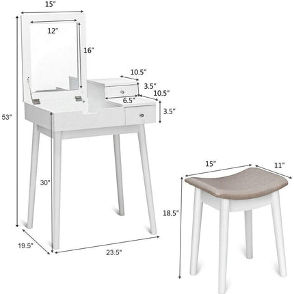 Vanity Dressing Table Set Flip Mirror Desk Furniture Stool