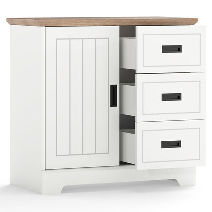 Farmhouse Sideboard Buffet Cabinet Kitchen Pantry with Sliding Doors-White