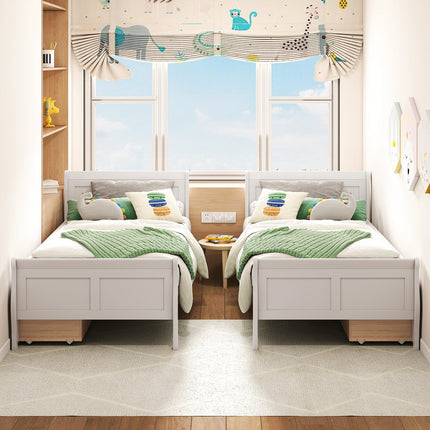 Twin Size Sleigh Bed with 2 Storage Drawers Wood Platform Bed Frame