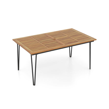 63 Inch Rectangular Outdoor Dining Table for 6 People with Acacia Wood Tabletop and Umbrella Hole