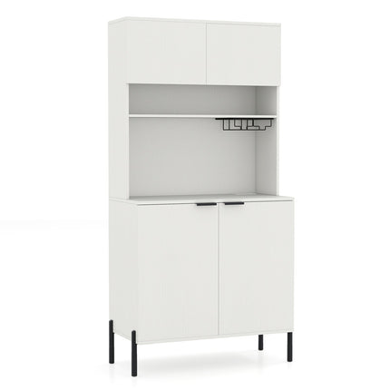 64.5 Inches Tall Kitchen Pantry Cabinet with Charging Station and Wine Glass Rack