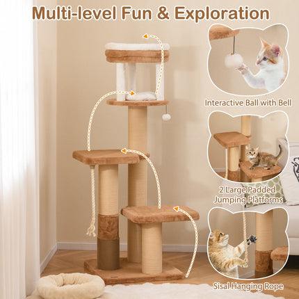 65 Inches Tall Cat Tree with Self-groomer and Removable Cat Bed-Coffee