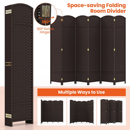 6-Panel Room Divider 5.6 FT Tall Folding Privacy Screen with Hand-woven Texture
