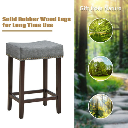Set of 2 Nailhead Saddle Bar Stools 24 Inch Height