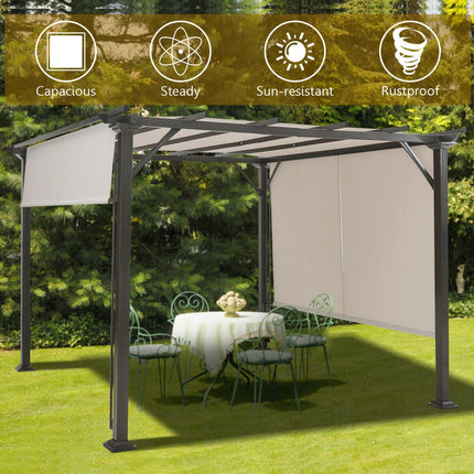 10 x 10 Feet Metal Frame Patio Furniture Shelter-Beige