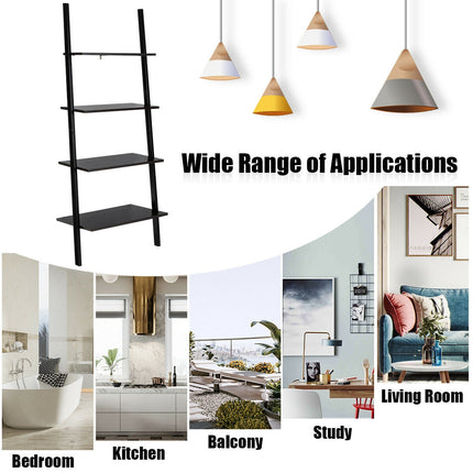 Multipurpose 4-Tier Industrial Leaning Wall Bookcase with Metal Frame