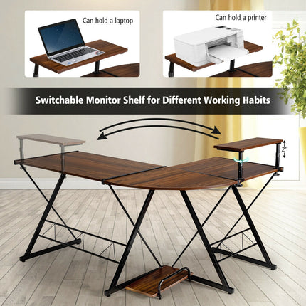 L-Shaped Desk Reversible Corner Computer Desk with Movable Shelf and CPU Stand