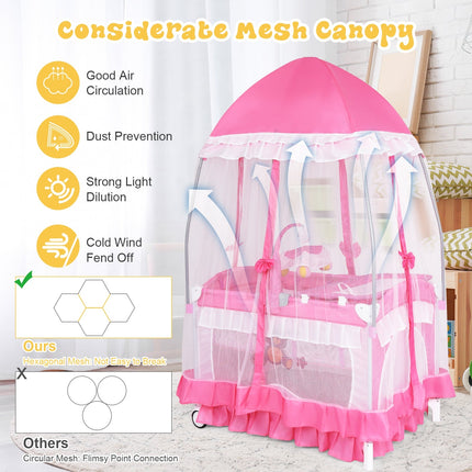 Portable Baby Playpen Crib Cradle with Carring Bag-Pink