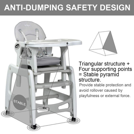 3-in-1 Baby High Chair with Lockable Universal Wheels