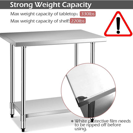 24 x 36 Inch Stainless Steel Commercial Kitchen Food Prep Table