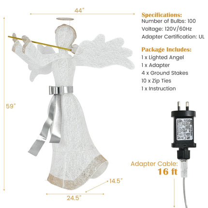 Pre-Lit Angel Christmas Decoration with 100 LED Lights