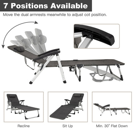 Beach Folding Chaise Lounge Recliner with 7 Adjustable Position