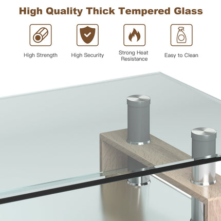 Rectangle Glass Coffee Table with Metal Legs for Living Room