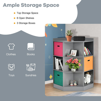 3-Tier Kids Storage Shelf Corner Cabinet with 3 Baskets