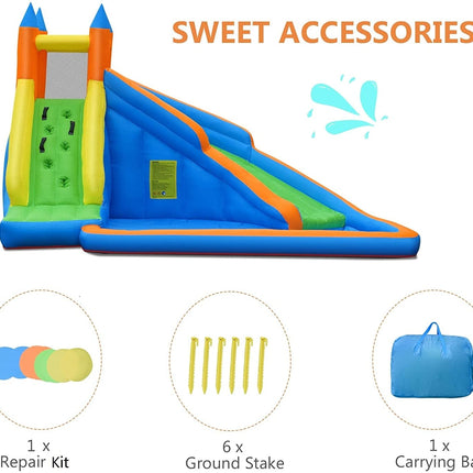Kids Inflatable Water Slide Bouncing House with Carrying Bag and 480W Blower