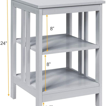 2 Pieces 3-Tier Nightstand with Reinforced Bars and Stable Structure