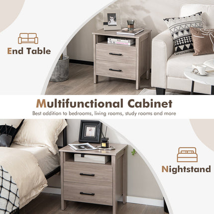 Modern Wood Grain Nightstand with Cable Hole and Open Compartment