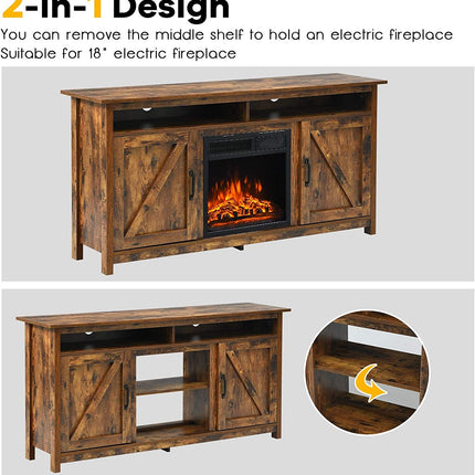 60”Industrial TV Stand Entertainment Center with Shelve and Cabinet-Brown