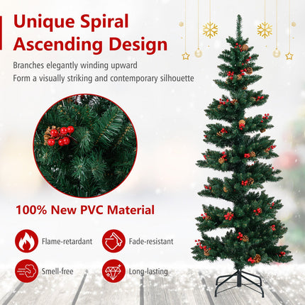 6/7 FT Pre-Lit Artificial Christmas Tree Spiral Holiday Tree with 612/791 Branch Tips and 8 Modes
