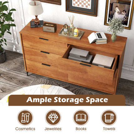 6-Drawer Dresser with Interlock System for Bedroom Living Room-Cherry