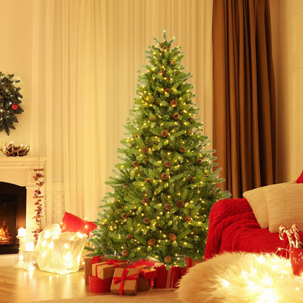 6/7 FT Artificial Christmas Tree with Pine Cones and Adjustable Brightness