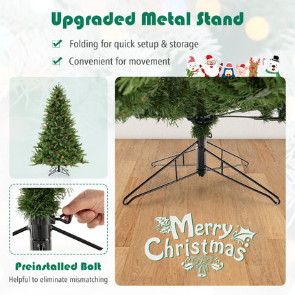 6/7 FT Artificial Christmas Tree with Pine Cones and Adjustable Brightness