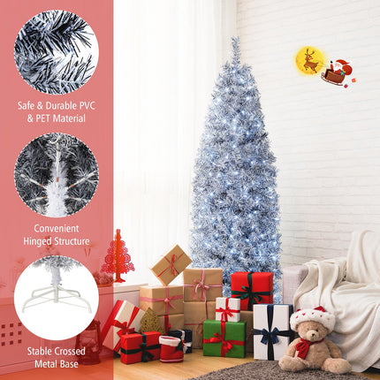 6 FT Pre-Lit Artificial Christmas Tree with 250 Cool-White LED Lights Black and White