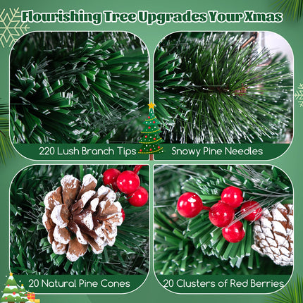 5/6/7 Feet Artificial Christmas Tree with Red Berries and Kerosene Lamps