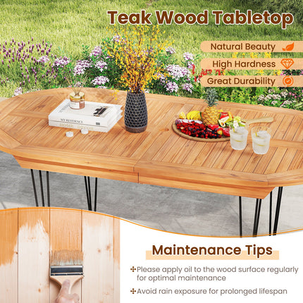 6 Person 71 Inch Patio Dining Table with Teak Wood Tabletop