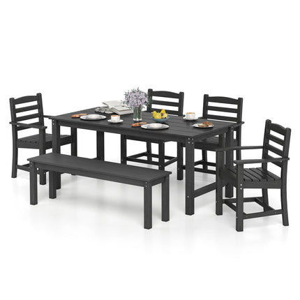 6 Pieces Patio Dining Bench Set Outdoor HDPE Weather Resistant Table and Chairs Set