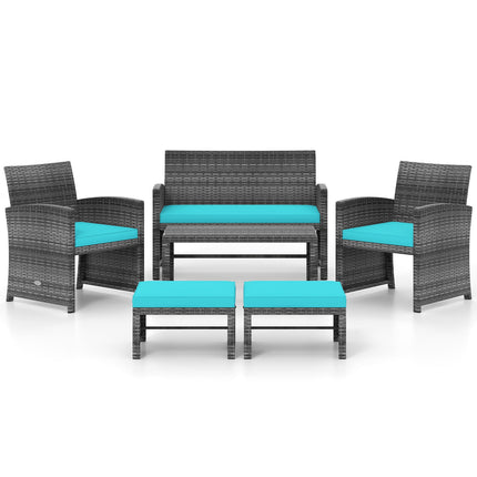 6 Pieces Patio Furniture Set Outdoor Sectional Conversation PE Rattan Sofa Set