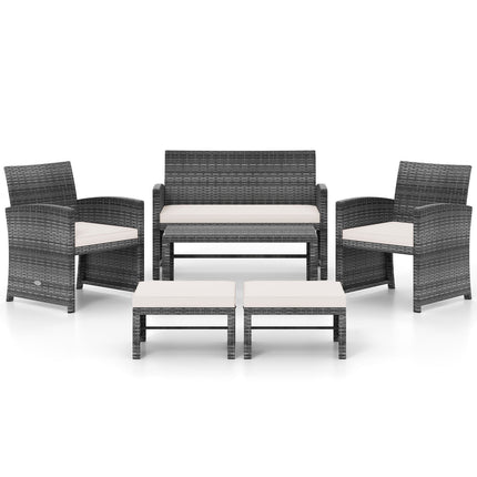 6 Pieces Patio Furniture Set Outdoor Sectional Conversation PE Rattan Sofa Set