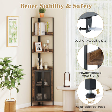 6-Tier Corner Shelf 67 Inches Tall Corner Bookshelf with Cabinet Industrial Bookcase