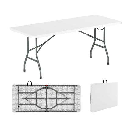 6 ft Portable Folding Table 350 LBS Fold-in-Half Table with HDPE Tabletop