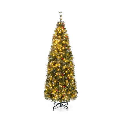 5/6/7/8/9 FT Pre-Lit Artificial Hinged Slim Pencil Christmas Tree